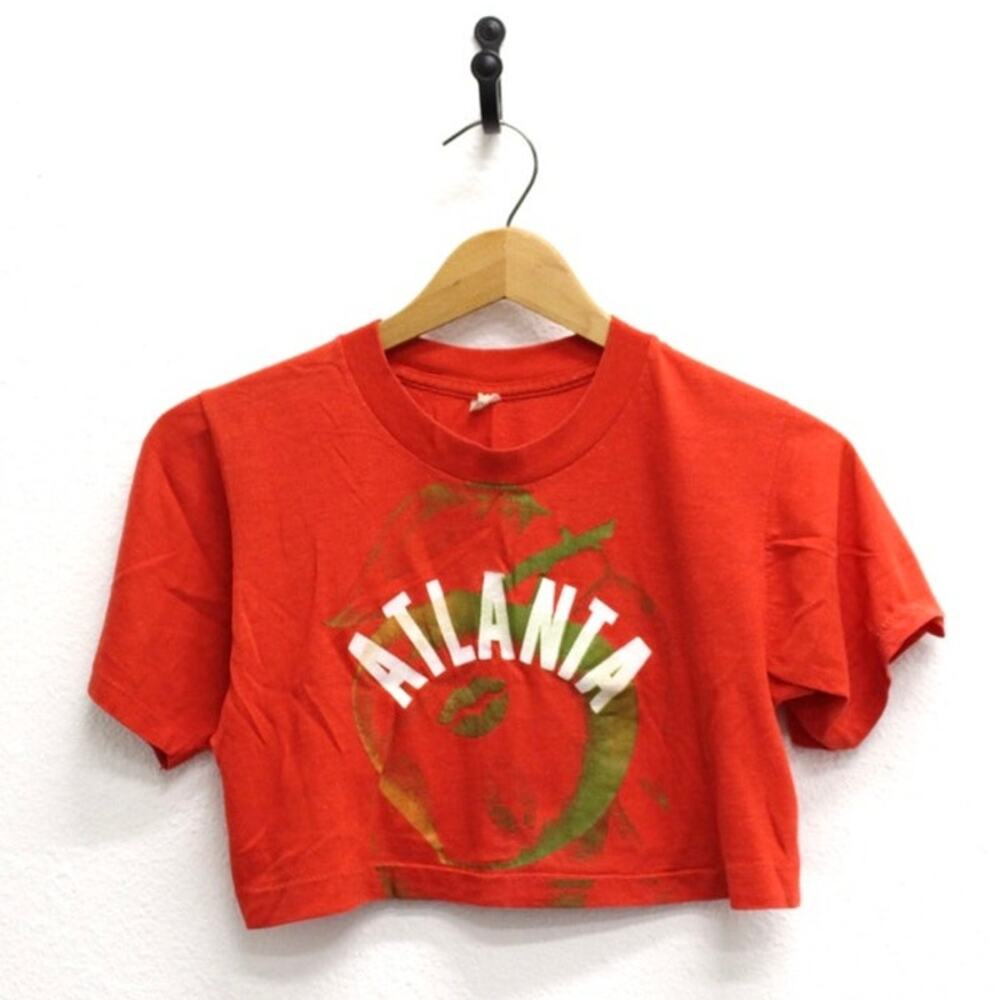 Vintage 80s Atlanta Georgia Peach Red Crop Top T Shirt Womens Small